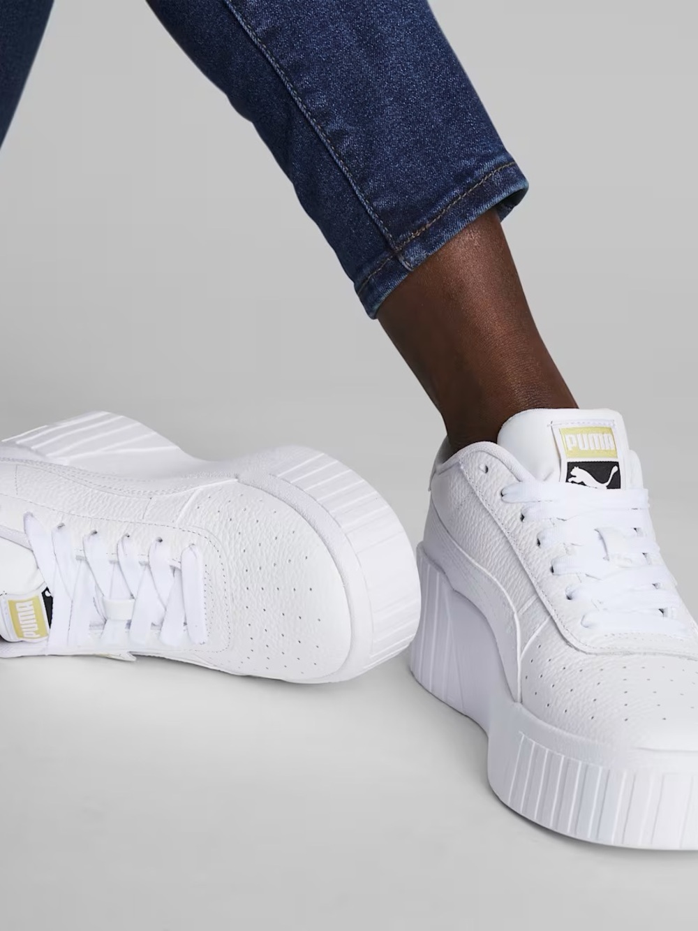 Puma Cali Wedge White Women's Platform Sneaker with Subtle Gold Accent NIB